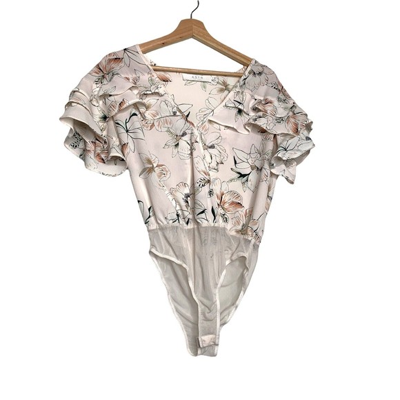 Astr The Label Floral Ruffle Snap Crotch Bodysuit Blouse Shirt Womens Size S - Picture 3 of 12